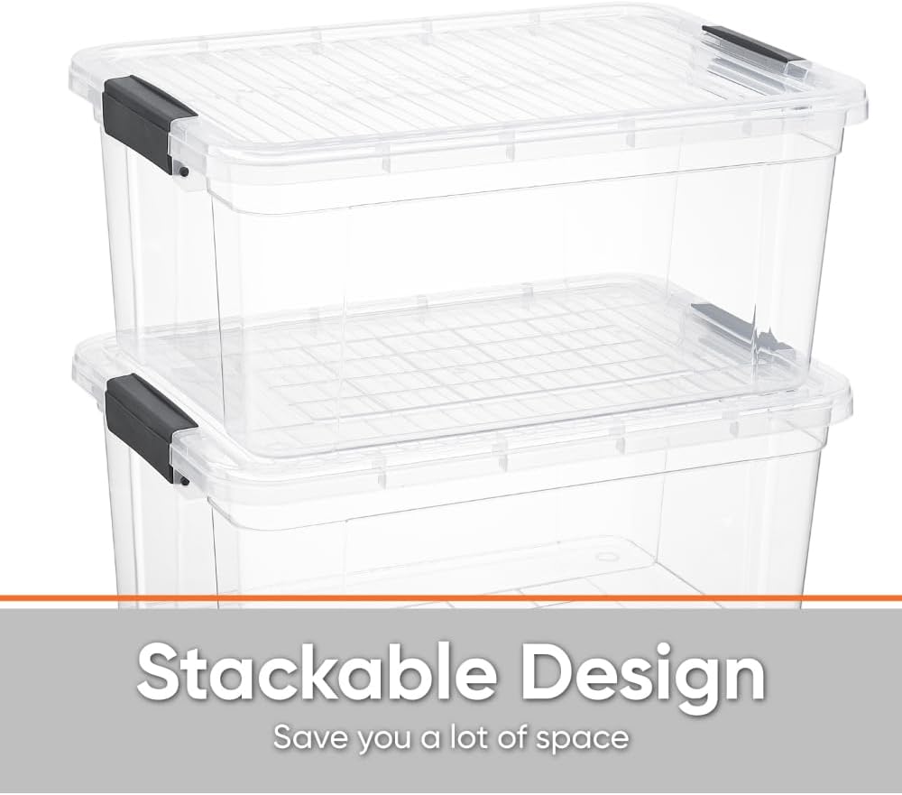 Superio Storage Bins with Lids, Clear Plastic Containers for Organizing, Stackable Totes, BPA Free, Odor Free, Organizer Boxes for Home, and Dorm (2 Pack, 36 Qt)