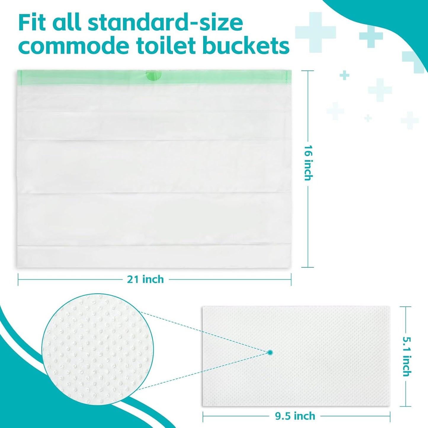 120 Pack Commode Liners with Super Absorbent Pads, Disposable Leakproof Bedside Commode Bags, Universal Fit for Standard Toilet Chair Buckets(120 Bags+120 Pads) (120PACK)