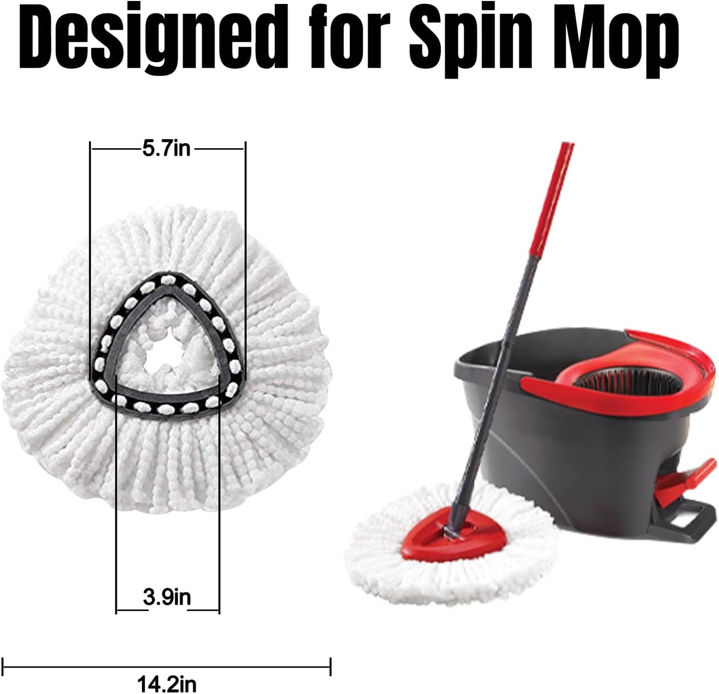9Pcs Spin Mop Replacement Heads, White Large 360° Easy Wring Spin Mop Head 100% Microfiber Refill, Easy Cleaning Spin Mop Head, Deep Clean, Machine Washable for Easy House Cleaning Floor Mopping
