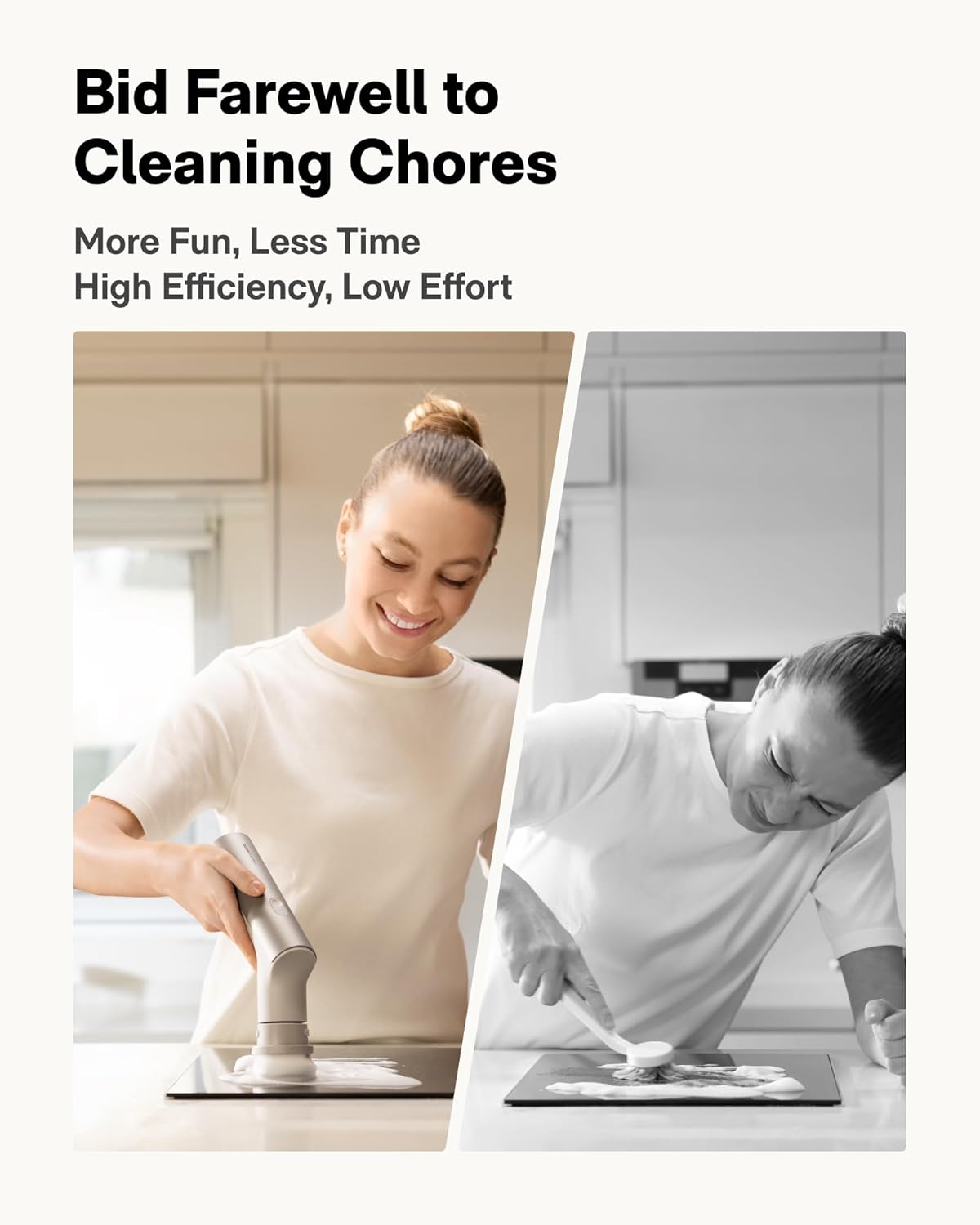 HOTO Handheld Short-Handle Electric Spin Scrubber, IPX7 Waterproof Cordless Scrubber Brush, Bathroom Cleaning Brush, Max 22 in-lb, with 9 Brush Heads for Bathroom, Shower, Kitchen, Sink, Tile