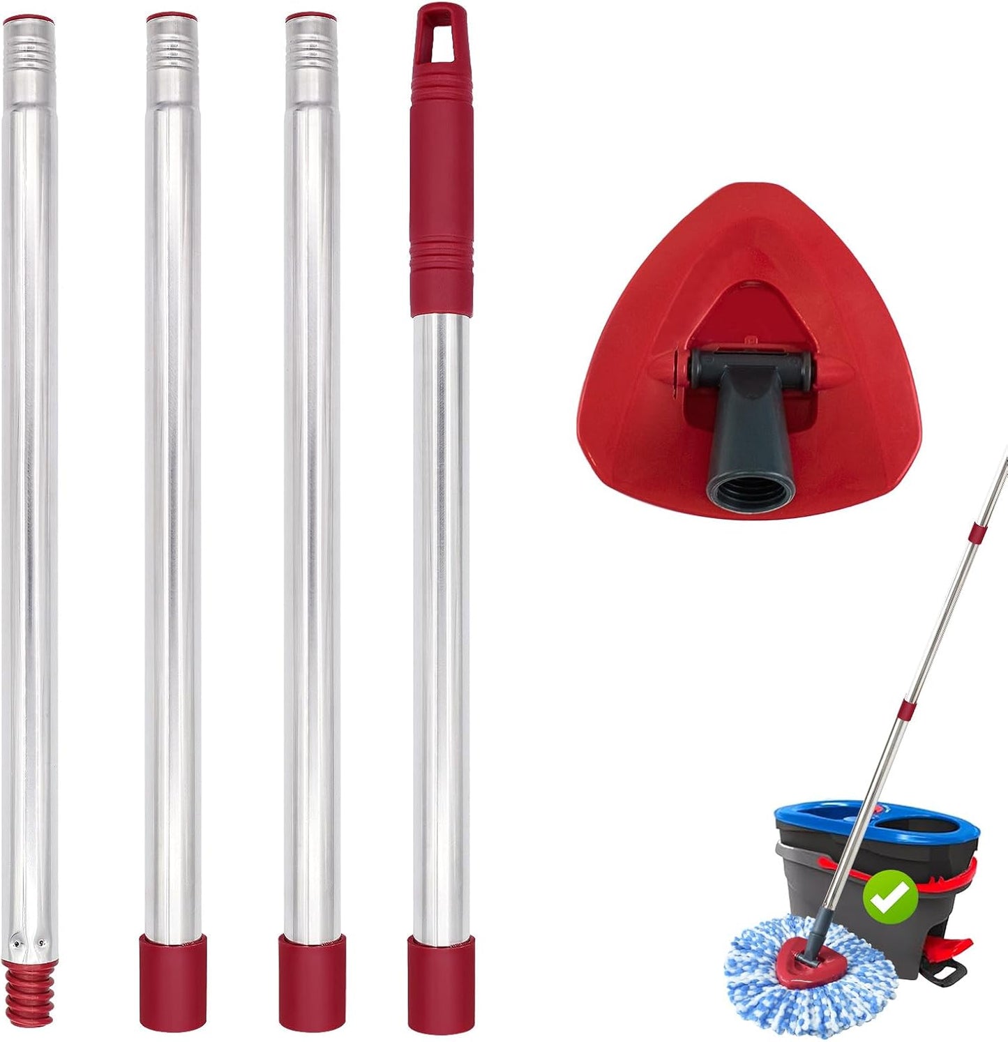 Mop Handle for Ocedar, Mop Handle for O Cedar, Spin Mop Replacement Handle for O Cedar, 4-Section Spin Mop Handles and Base for Ocedar, 30" to 58" Mop Stick Pole Handle and Base for Ocedar Spin Mop