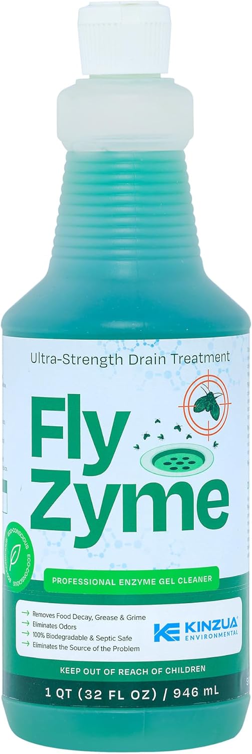 Kinzua Environmental Fly-Zyme, Highly Concentrated Enzyme Drain Cleaner for Pipes, Drain Gel for Fruit Flies, Organic Waste Degrader & Odor Neutralizer, 32 fl oz