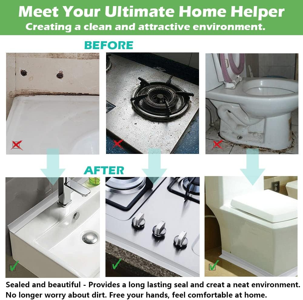 2 Pack Caulk Strip, 1.5" x 10.5Ft PVC Self Adhesive Caulk Tape, Sealing Waterproof Silicone Tape for Bathroom Bathtub Kitchen Toilet Wall Windows