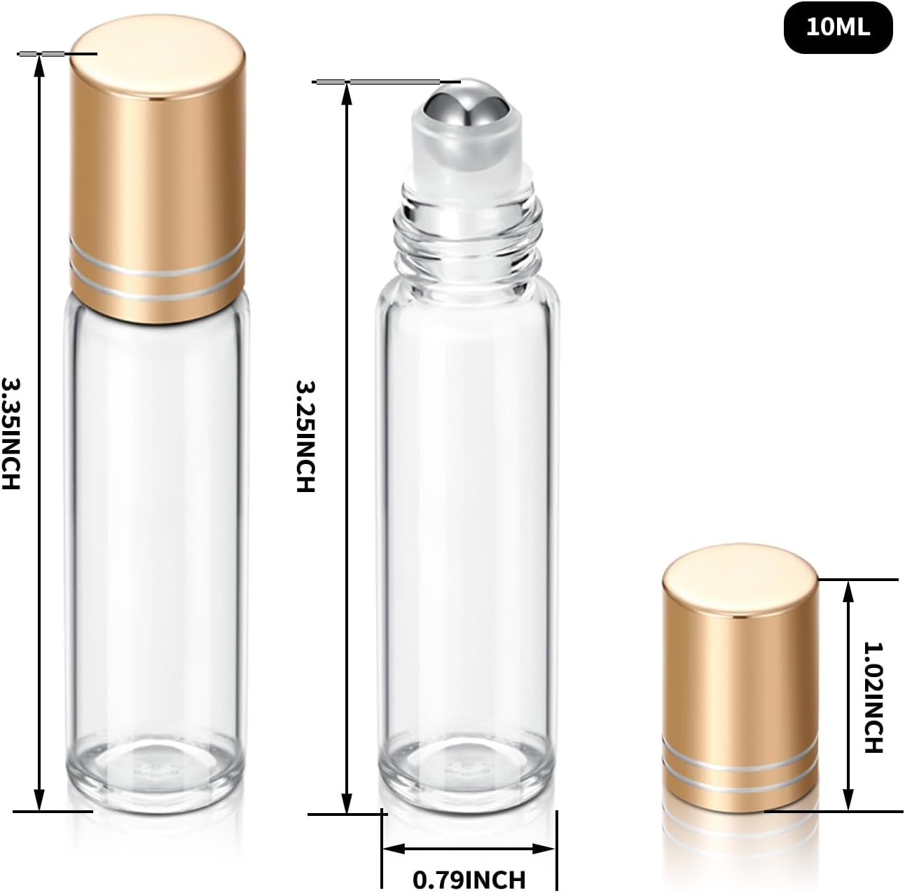 12 Pack 10ml Empty Roller Bottles for Essential Oils, Clear Glass Roller Bottles with Stainless Steel Roller Balls, Empty Refillable Leak Proof Roll on Bottles with Gold Caps (12 Pack Gold Caps)