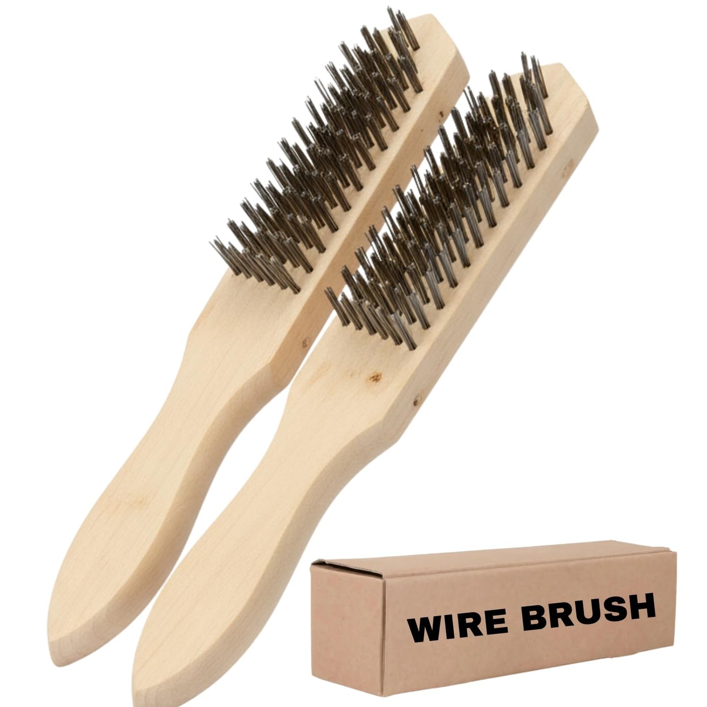 Steel Wire Brush Pack of 2 - Beechwood Handle Wire Brushes - Heavy Duty Steel Bristle Cleaning Brush for Rust, Paint & Welding Slag Removal - Durable Metal Cleaning Tool