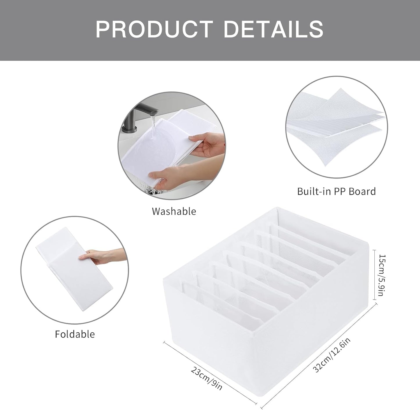 Qozary 4 Pack Drawer Organizers for Clothing, 8 Grids Foldable Closet Organizers and Storage Bins for Bedroom, Dresser Organizer Boxes for Thin T-shirts, Tank Tops (White, Upgrade Height)