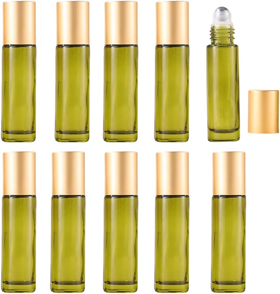 10 Pack Glass Roller Bottles for Essential Oils,5ml Green Roll On Bottles with Stainless Steel Roller Balls,Refillable Aromatherapy Massage Roll On Bottle Perfume Bottle for Travel