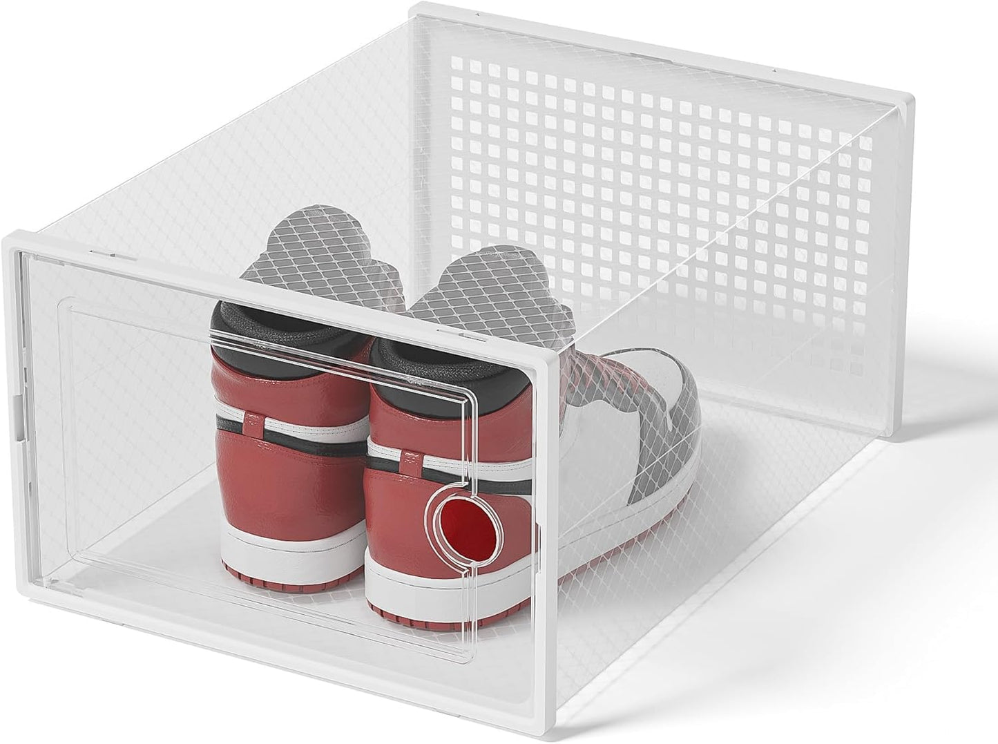 Kuject XX-Large Shoe Storage Boxes Organizers Clear Plastic Stackable 12 Pack, Shoe Rack & Holder Substitute, Sneaker Containers, Toy Storage Organizer Bins for Entryway, Closet, Under Bed, White