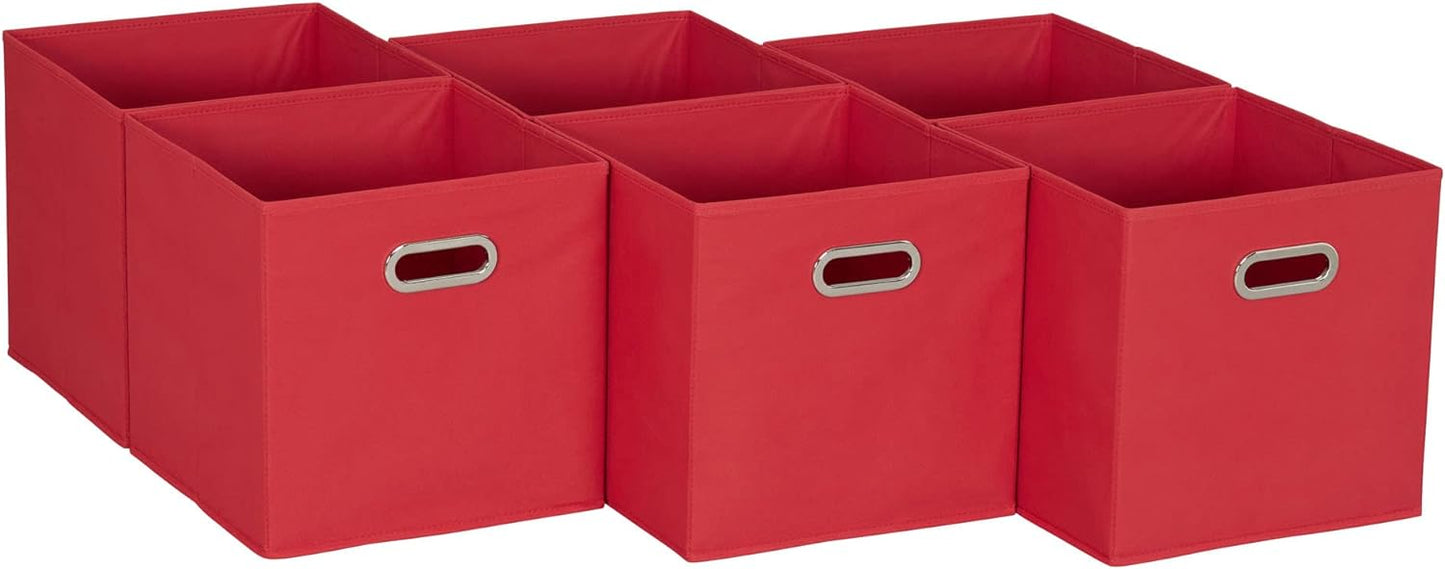 Household Essentials, Red 6 Pack Fabric Storage Bins with Handle
