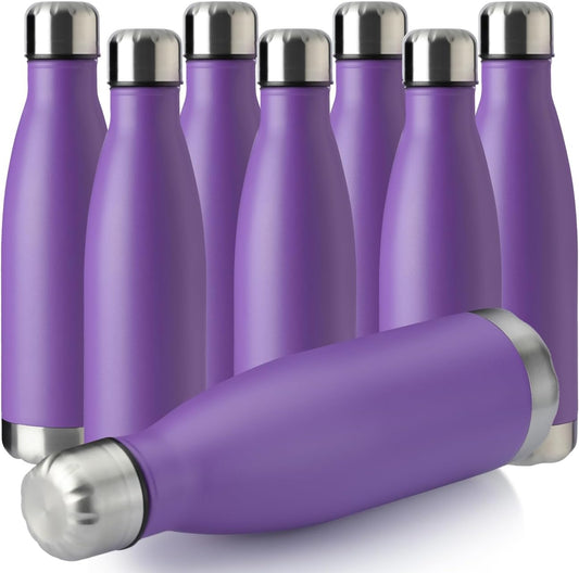 MEWAY 17oz Sport Water Bottle 8 Pack Vacuum Insulated Stainless Steel Leak-Proof Double Wall Cola Shape Water Bottle,Keep Drinks Hot & Cold (Purple,8 Pack)