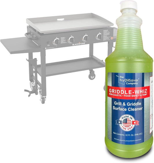 Griddle-Whiz Grill & Griddle Cleaner | Removes Grease, Food Residue, Burnt On Organics | Non-Toxic High Heat Flat Top Grill Cleaner & Food Contact Surface | Non-Caustic Formula by FryOilSaver (32oz)