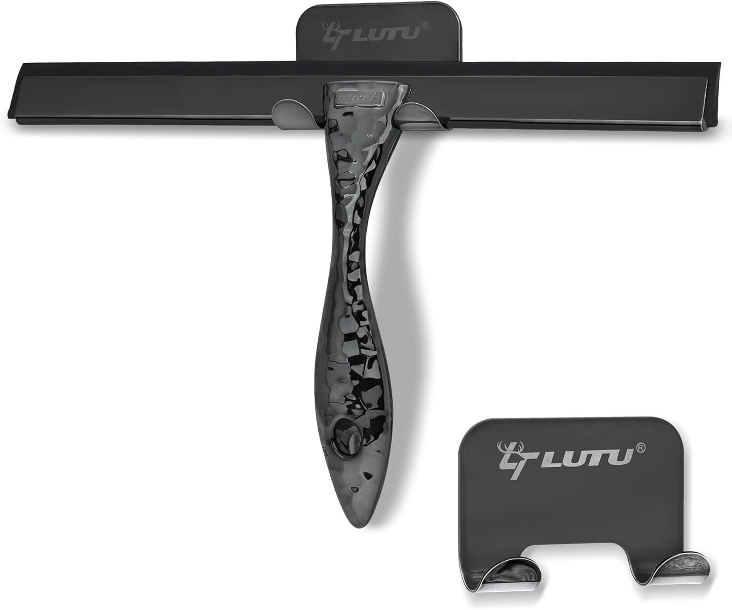 All-Purpose Silicone Shower Squeegee for Shower Glass Door,with 1 Hooks,for Bathroom Glass, Car, Tile Wall, Mirror Cleaning - Flower Shaped Handle for Easy-Grip 10 Inch Black