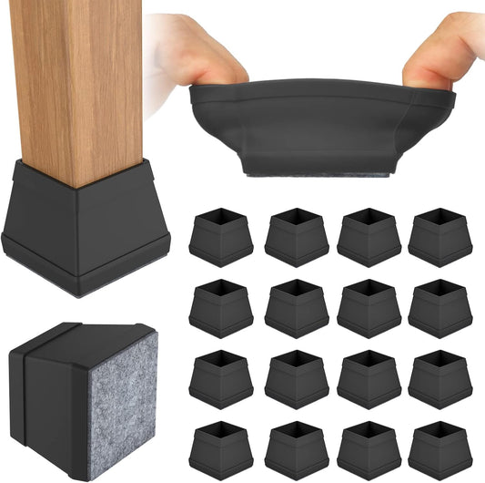 16 PCS Square Chair Leg Floor Protector, Silicone Chair Leg Cover, Furniture Leg Protectors with Felt, Mobile Table Leg Pad, Protect The Floor from Scratches.2 in Black.
