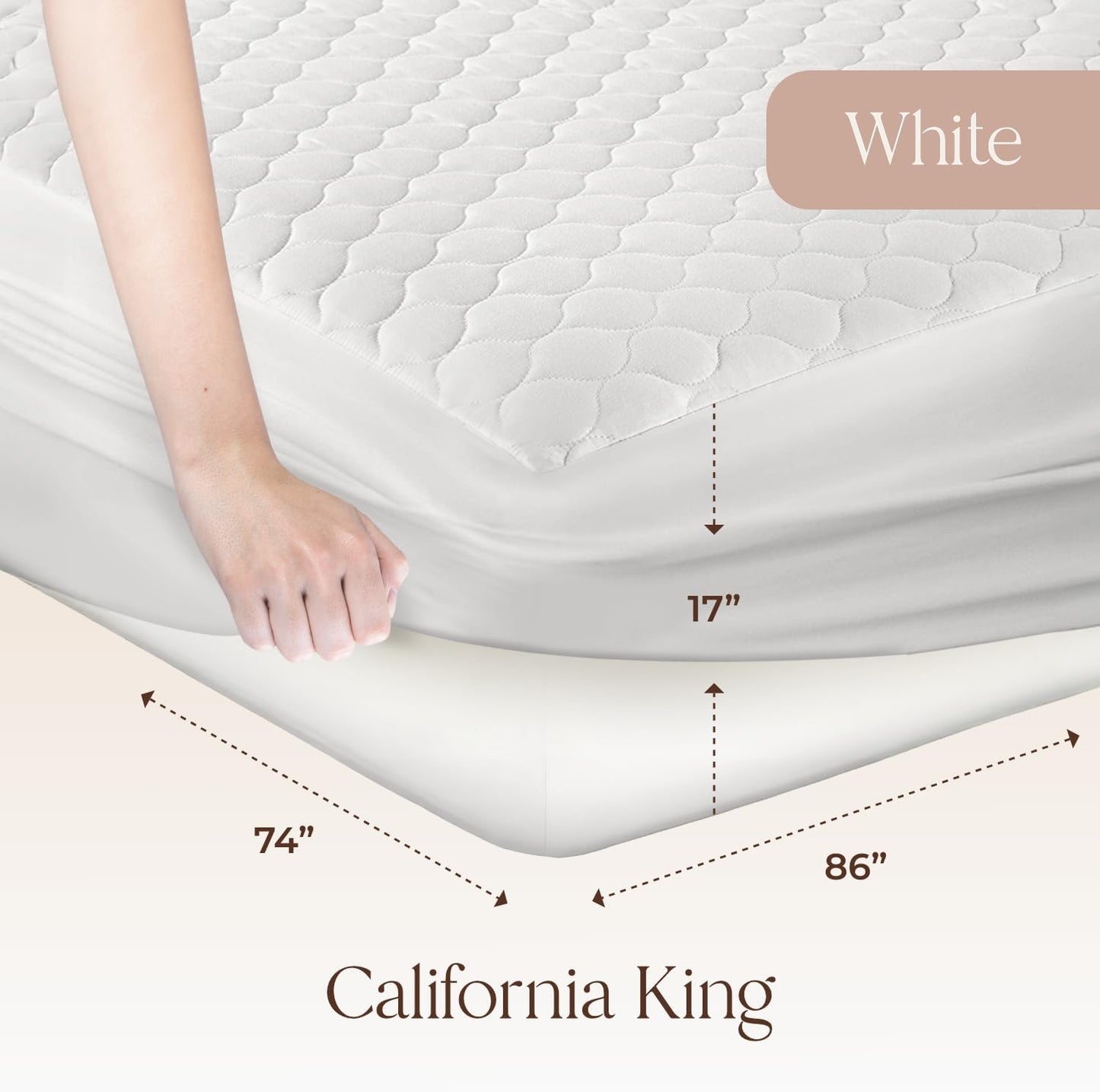 100% Cotton Organic Mattress Pad - Breathable & Cooling Mattress Protector Cal King - Premium 300GSM Quilted and Noiseless Machine Washable Organic Mattress Protector (White, Cal King)