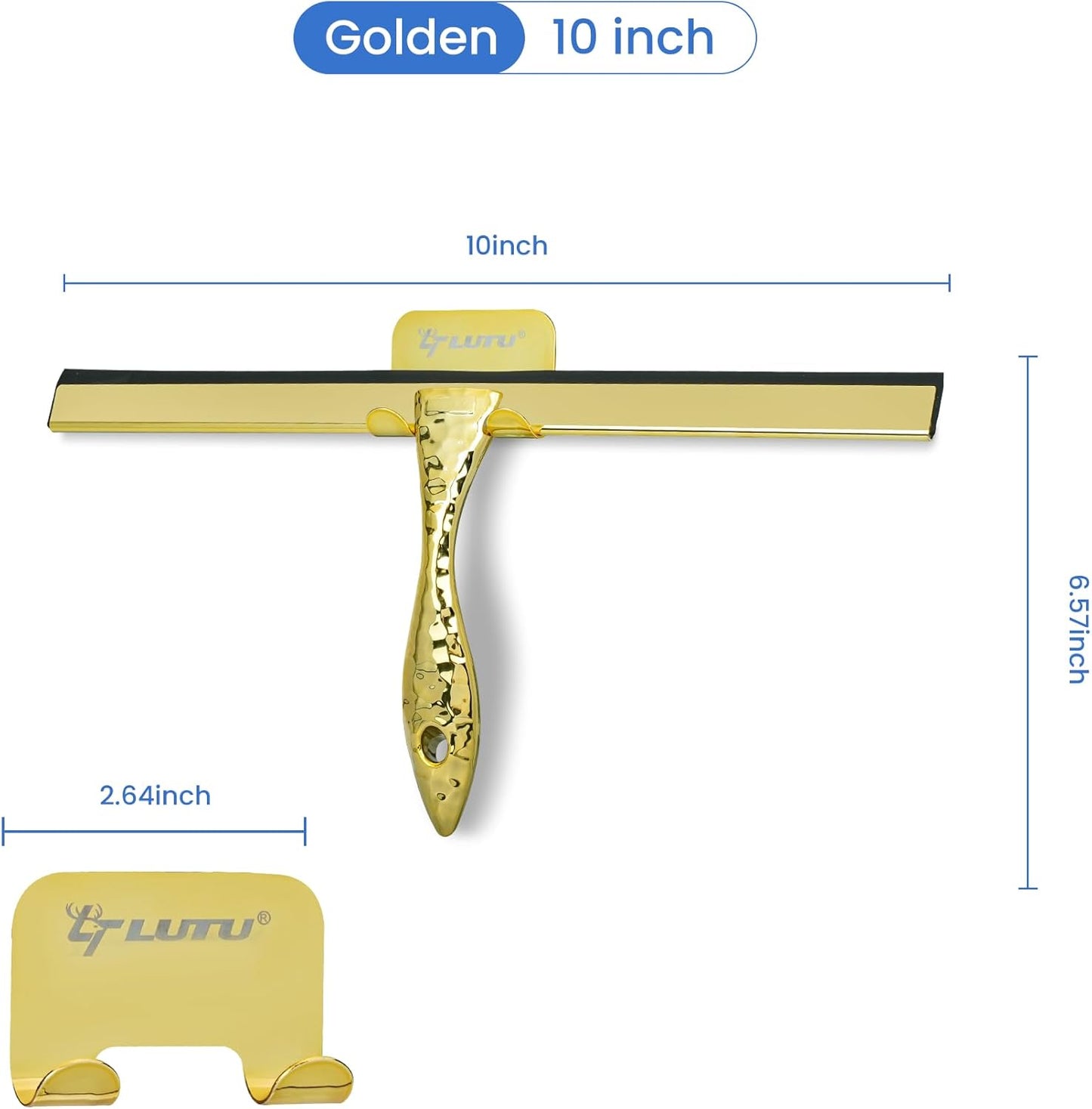 All-Purpose Silicone Shower Squeegee for Shower Glass Door,with 1 Hooks,for Bathroom Glass, Car, Tile Wall, Mirror Cleaning - Flower Shaped Handle for Easy-Grip 10 Inch Golden