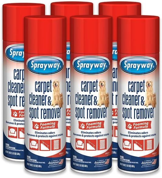 Sprayway Carpet Cleaner (Pet), 19oz, Pack of 6 | Removes Pet Stains & Odors, Foaming Action | Deep Cleans Carpets & Upholstery | Fresh Scent, Quick-Drying Formula