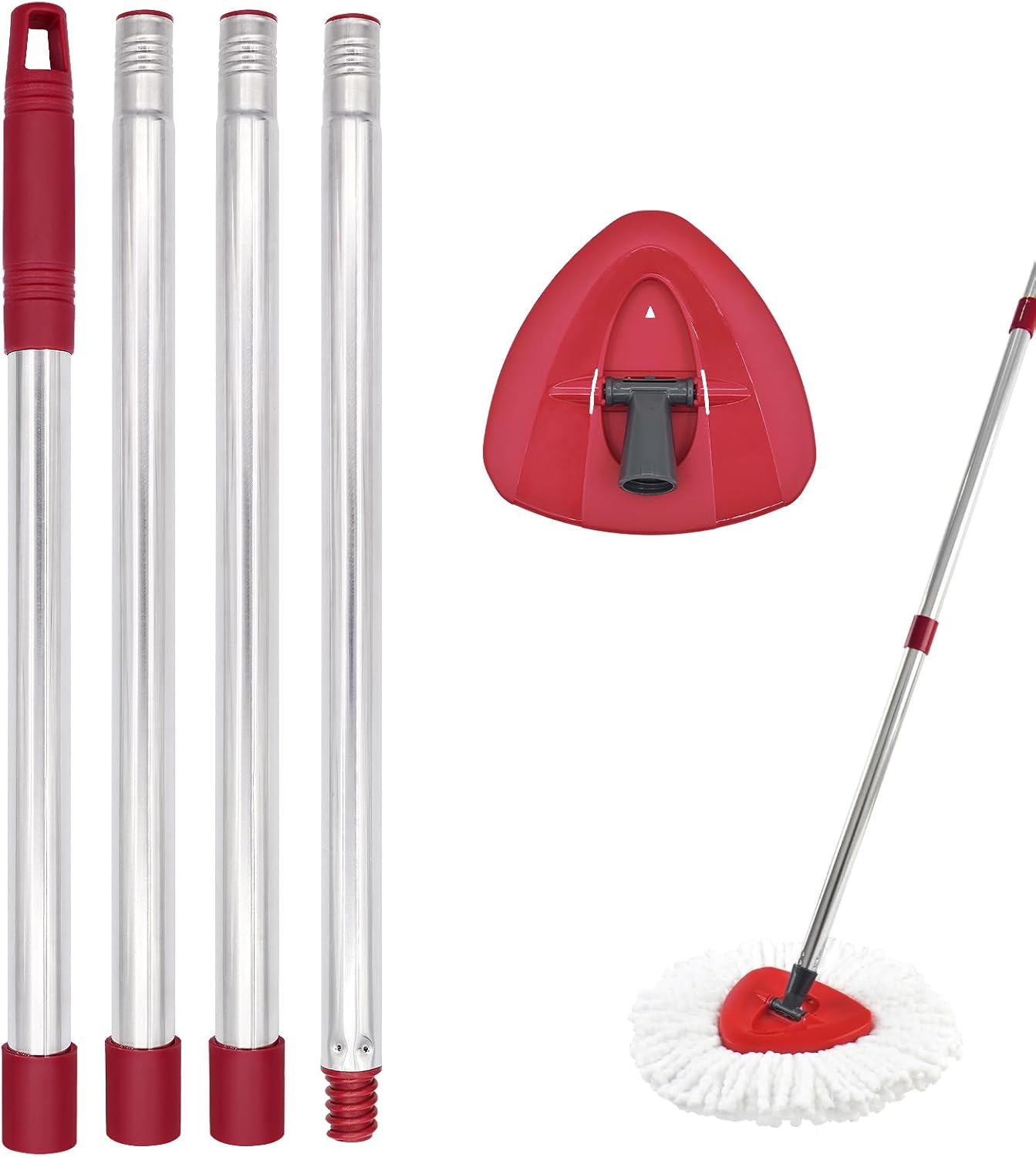 Mop Handle for Ocedar, Mop Handle for O Cedar, Spin Mops Replacement Stick and Base for Ocedar, 4-Section Mops Handles and Base for O Cedar, 30" to 58" Mop Stick Pole and Base for Cedar Mop