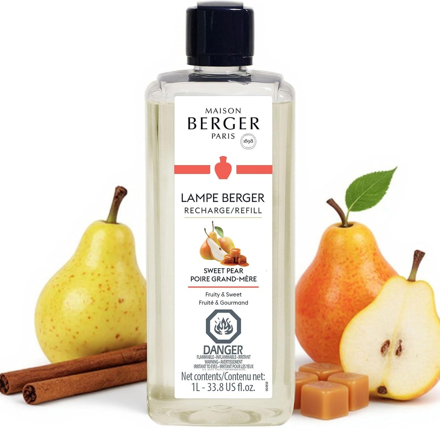 MAISON BERGER - Sweet Pear - Lampe Berger Fragrance Refill for Home Fragrance Oil Diffuser - Air Freshener - 33.8 Fluid Ounces - 1 Liter