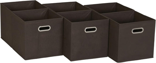 Household Essentials, Brown 6 Pack Fabric Storage Bins with Handle