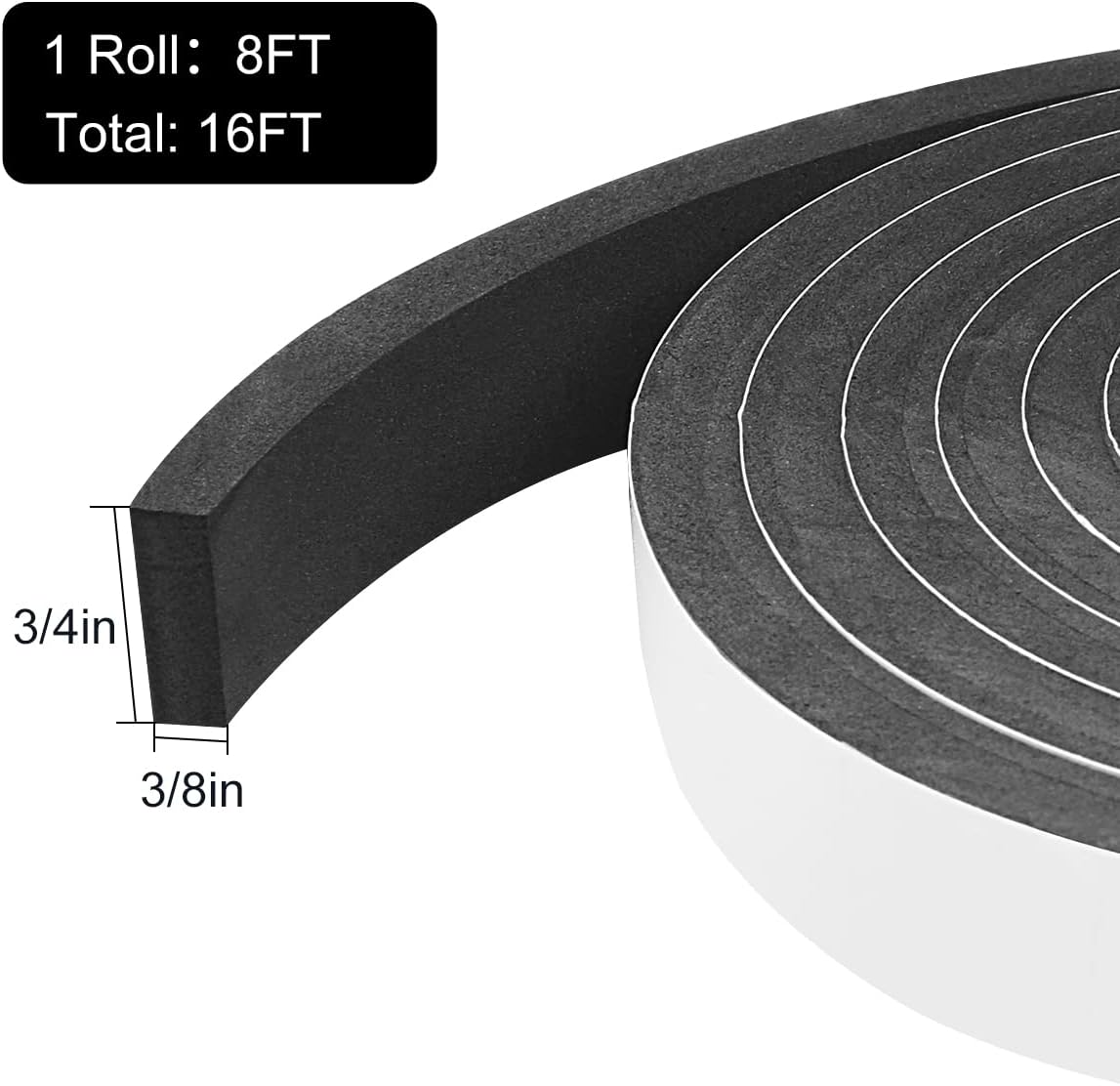 2 Rolls Weather Stripping Door Seal, 3/4'' W x 3/8'' T Foam Tape Close Cell, Single Sided Weather Strip for Door or Window, (Total 16.5 Feet Long)…