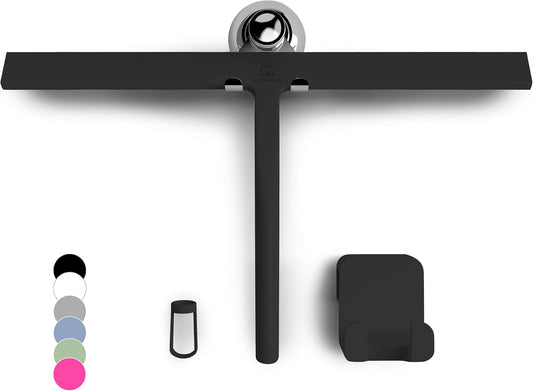 GÜTEWERK Shower Squeegee for Glass Doors, Silicone Window Squeegee, Bathroom and Glass Cleaning - Black - 15 Inch