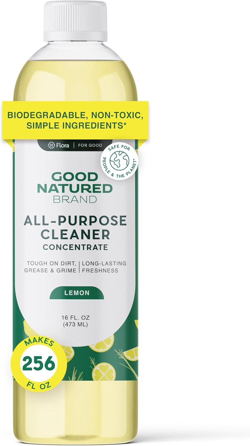 Good Natured Brand All-Purpose Cleaner Concentrate | Multi-Surface Cleaner | Natural Lemon Essential Oil | Multipurpose Cleaner Concentrate All Surfaces | Lemon Love | 16oz makes 256oz