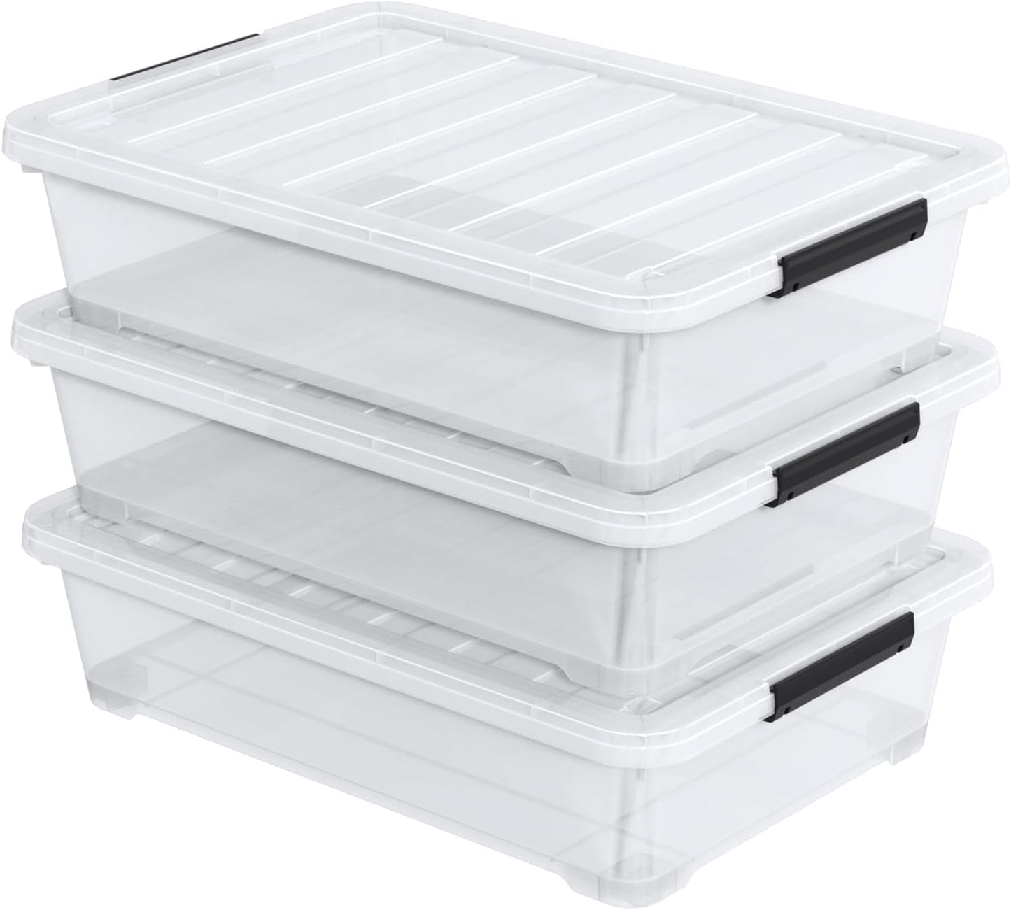 40 Quart Under Bed Plastic Storage Bins with Wheels, 3 Packs Clear Large Storage Container Box with Lids