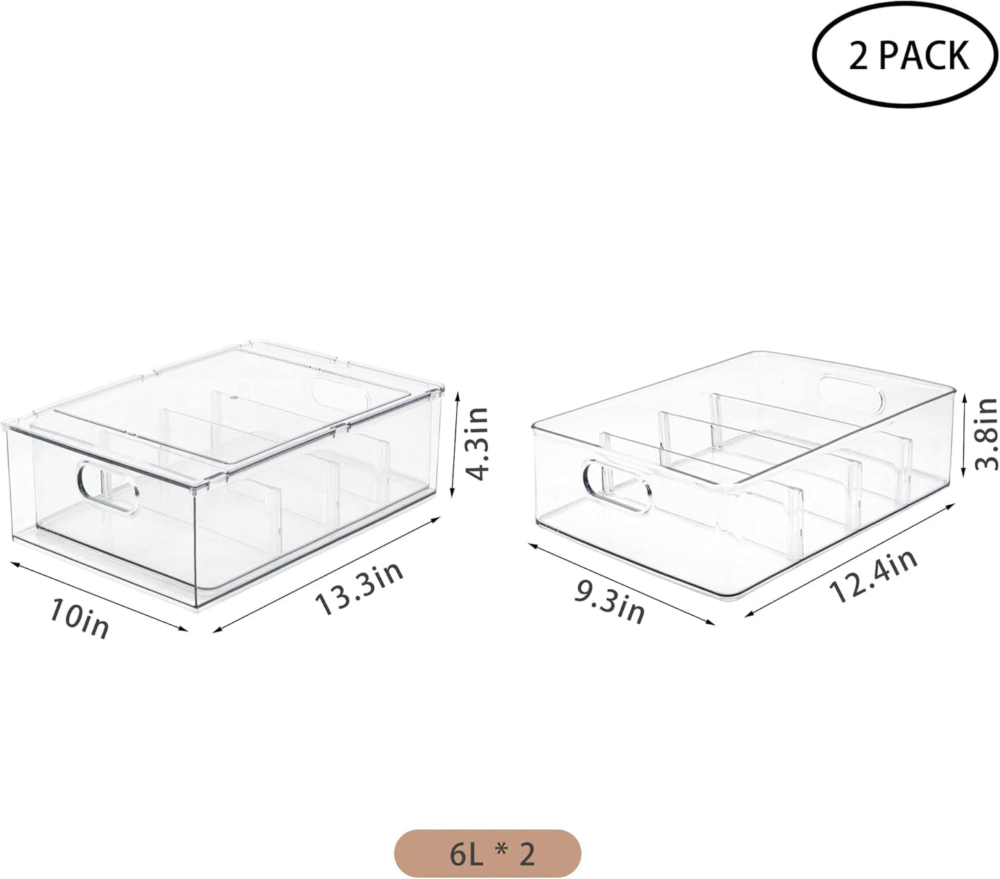 MineSign 2Pack Stackable Fridge Drawers Pull-Out Bins Divided Produce Saver Containers for Refrigerator Storage Organizers for Veggie Fruit Berry Pantry Cabinet Makeup Clothes