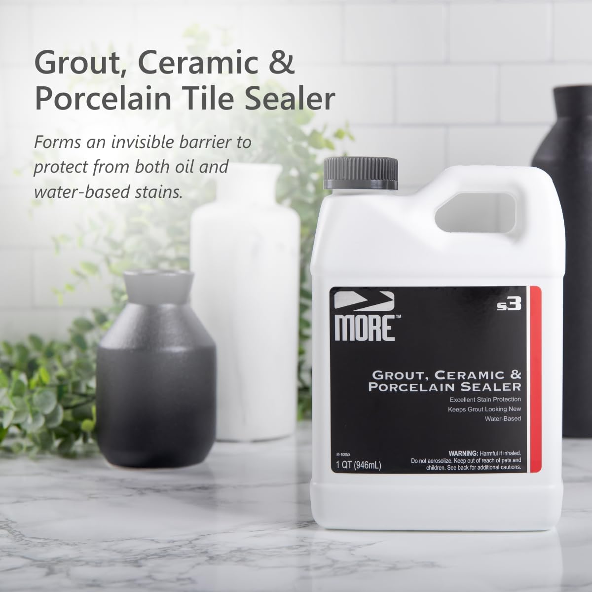 MORE Grout, Ceramic & Porcelain Tile Sealer - Water-Based Grout Sealer - Stain, Tile & Grout Protection - for Bathrooms, Showers & Floors - Prevent Grout Haze - Safe & Easy to Use - Unscented - 32oz
