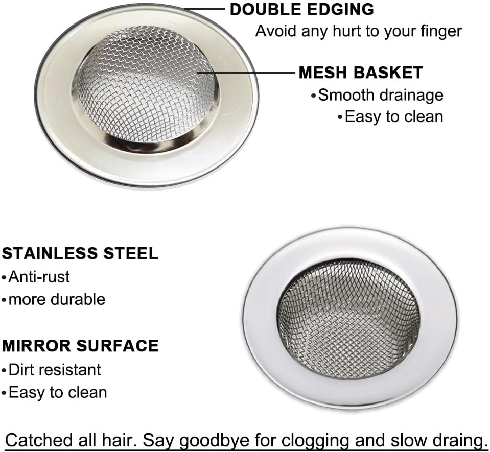 1.50" Bathtub Strainers, Bathroom Sink Strainers, Shower Drain Hair Catcher, Drain Strainer for Laundry, Mop Pool, Utility, Slop, RV Sink, Stainless Steel, Pack-2
