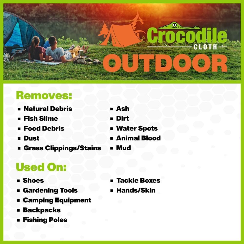 Crocodile Cloth Outdoor Cleaning Wipes – 80 Count Plant-Based Cloths (15"x10"), Skin Safe, Pre-Moistened, Aloe & Vitamin E Infused, Large, Absorbent, Multi-Surface Disposable Wipes