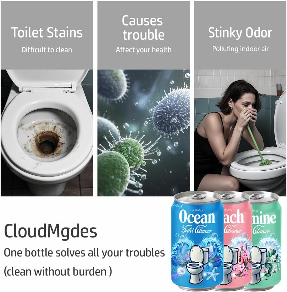 Beverage can Toilet Bowl Cleaner,Septic Toilet Bowl Tablets in Bottles, Automatic Long-Lasting Toilet Cleaner Bottle,Powerfully Cleans and Prevent Stain Build Up (Ocean, Jasmine, and Peach Scent)