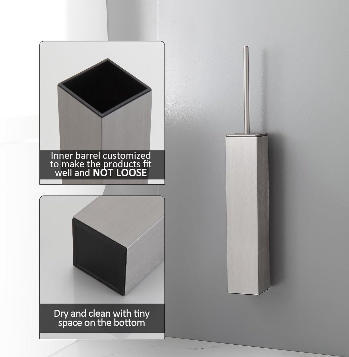 BGL Toilet Brush and Holder Set Brushed Nickel Wall Mounted for Bathroom Square Design