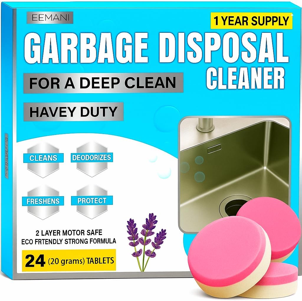 Garbage Disposal Cleaner Tablets 24 Pack – 20g Large Foaming Lavender Scent, Sink & Drain Freshener for Kitchen, Deep Cleaning – 1 Year Supply