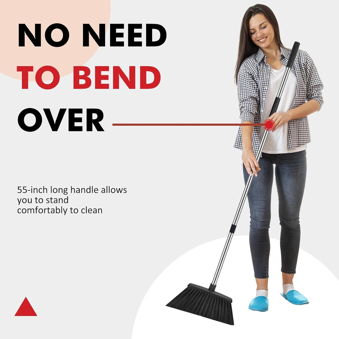 Heavy Duty Broom, 55 Inch Long Handle Outdoor Large Angle Brooms, Commercial Broom for Sweeping Indoor, for Home Garage Kitchen Office Courtyard Lobby Patio Lawn Concrete，Black