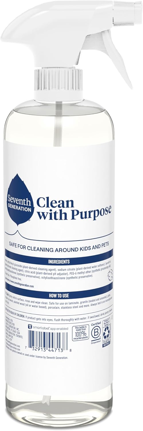 Seventh Generation All Purpose Cleaner, Biodegradable Formula, Free & Clear, 23 oz (Pack of 4)