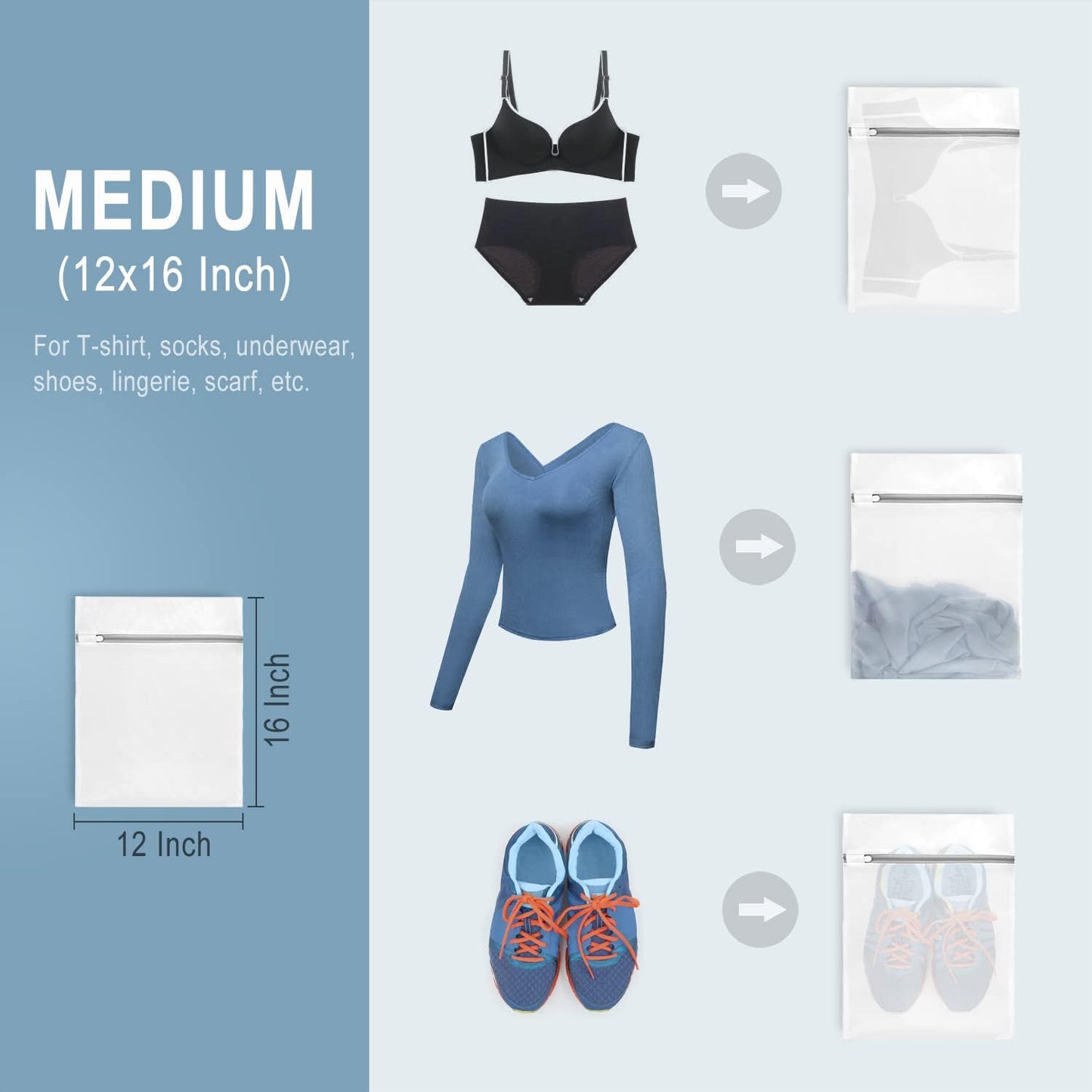 Muchfun 4Pcs Durable Fine Mesh Laundry Bags for Delicates 12 x 16 Inches (4, Medium)