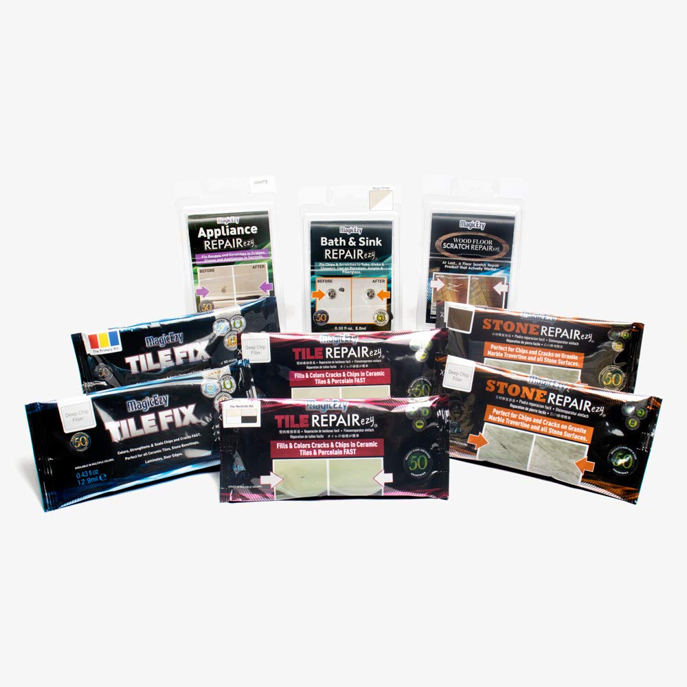 MagicEzy Tile Repair Kit: Porcelain Repair Kit - Ceramic Tile Repair Kit - Mix and Match Colors - Acrylic, Stone, Fiberglass - Wall Touch Up (Neutrals Kit)