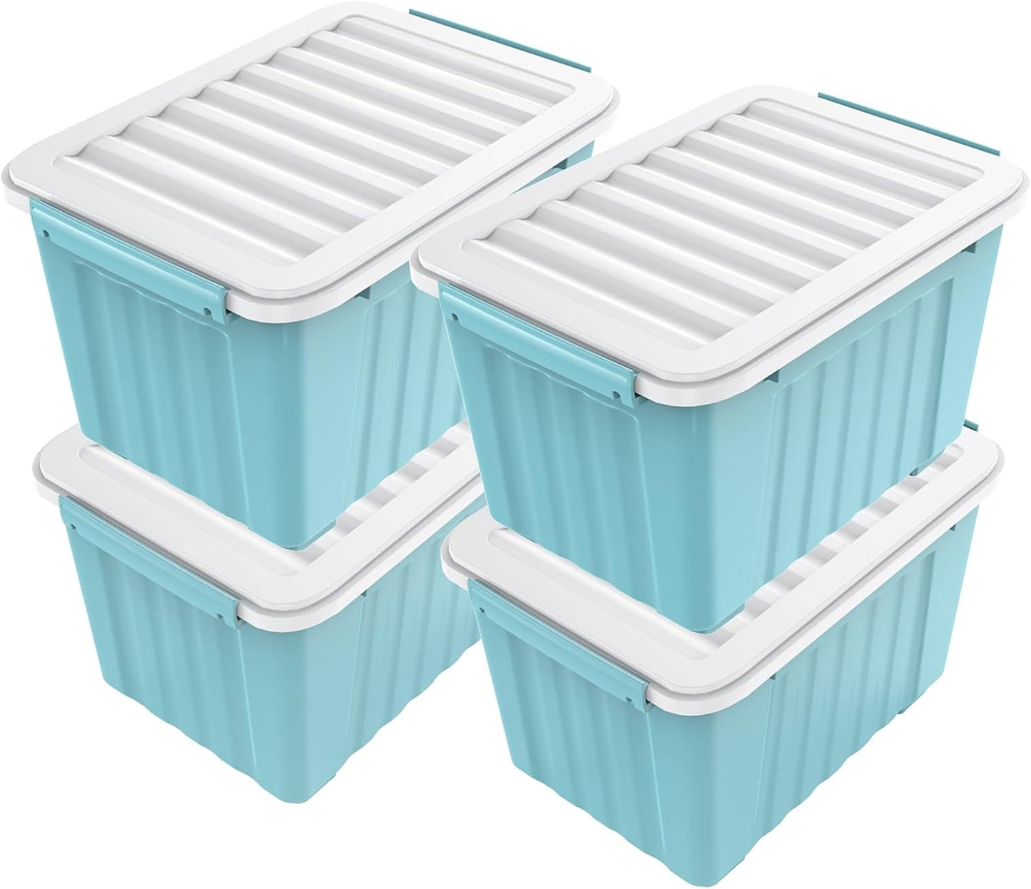 Nazhura 72 Quart Plastic Storage Bin, Stackable and Nestable Storage Boxes with Lids and Secure Latching Buckles, Large Storage Container (Blue, 72Quart-4Pack)