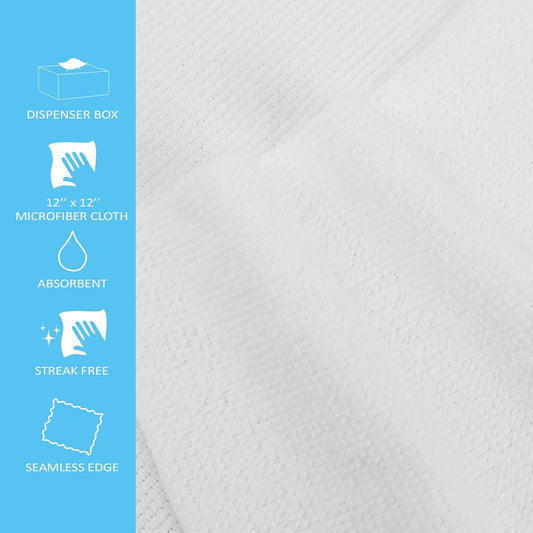 Tricol Clean Profesional Resuable Lint Free Microfiber Edgeless Cleaning Cloth 50PK Cleaning Rags,Absorbent Microfiber Wipes in Dispenser Box for Housekeeping, Car Cleaning (12 * 12 Inches) (white1)