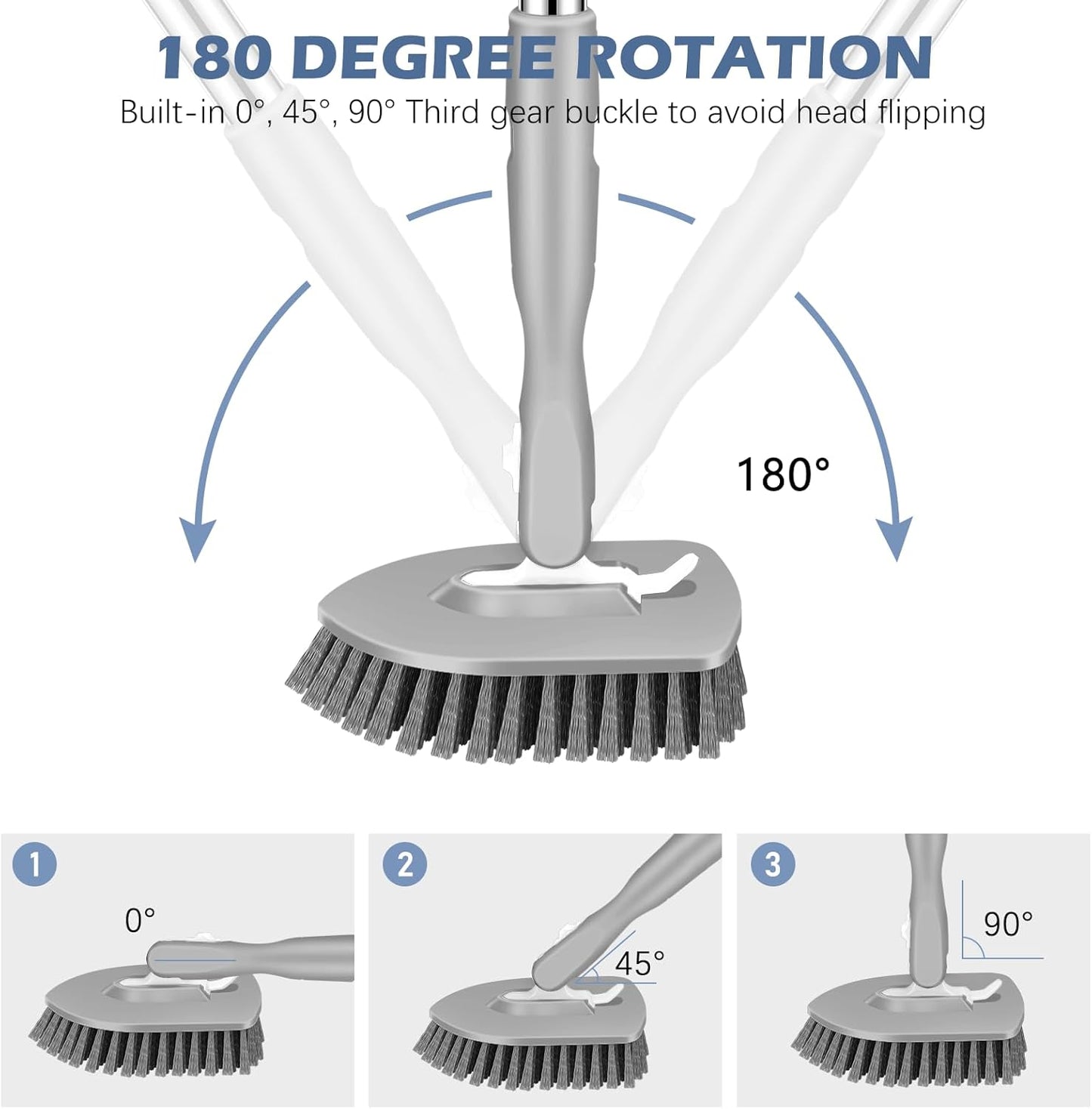 SetSail Floor Scrub Brush, 3-In-1 Tile Tub Floor Scrubber with 52-inch Adjustable Long Handle Shower Cleaner Brush and 4 Detachable Replacement Brush Heads for Cleaning Bathroom Kitchen Tub Tile, Grey