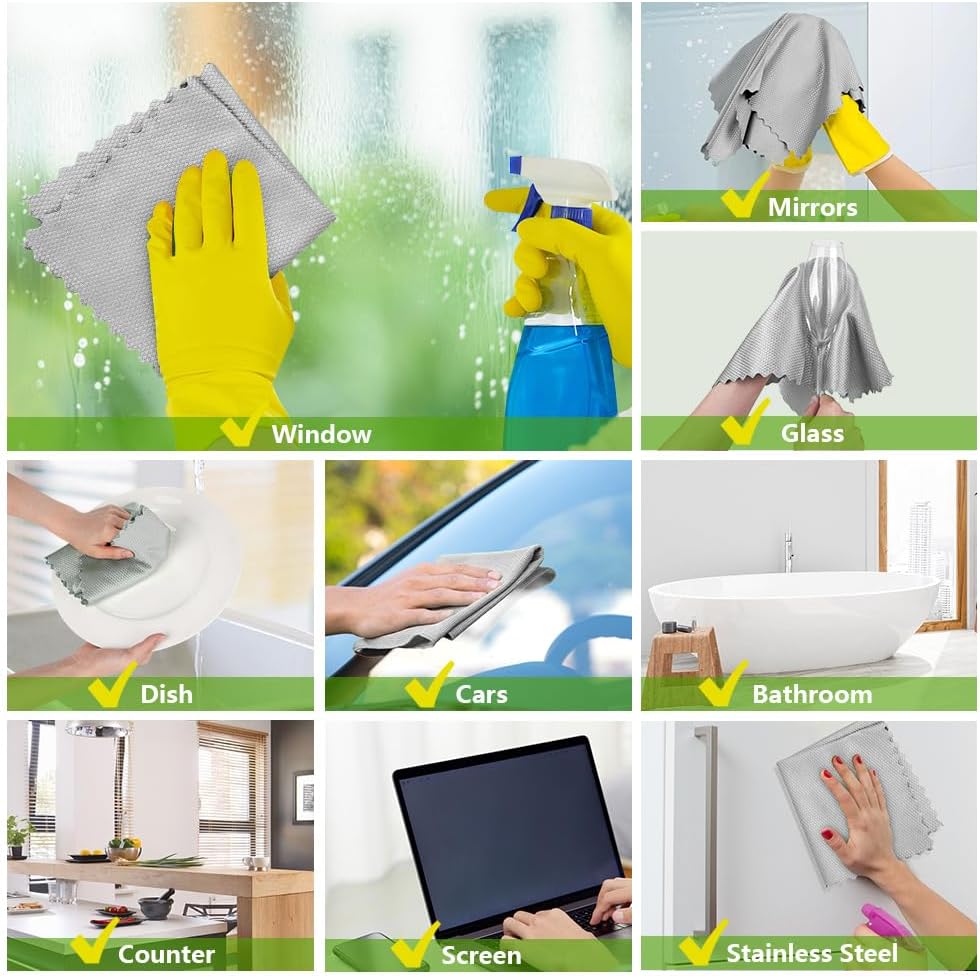 HOMEXCEL Grey Microfiber Glass Cleaning Cloths-6PK, 16"x14" Lint Free Window Cleaning Cloth, Glasses, Mirrors, Screens, Stainless Steel, Premium Microfiber Wipes for Cleaning, Glass and Window Cleaner