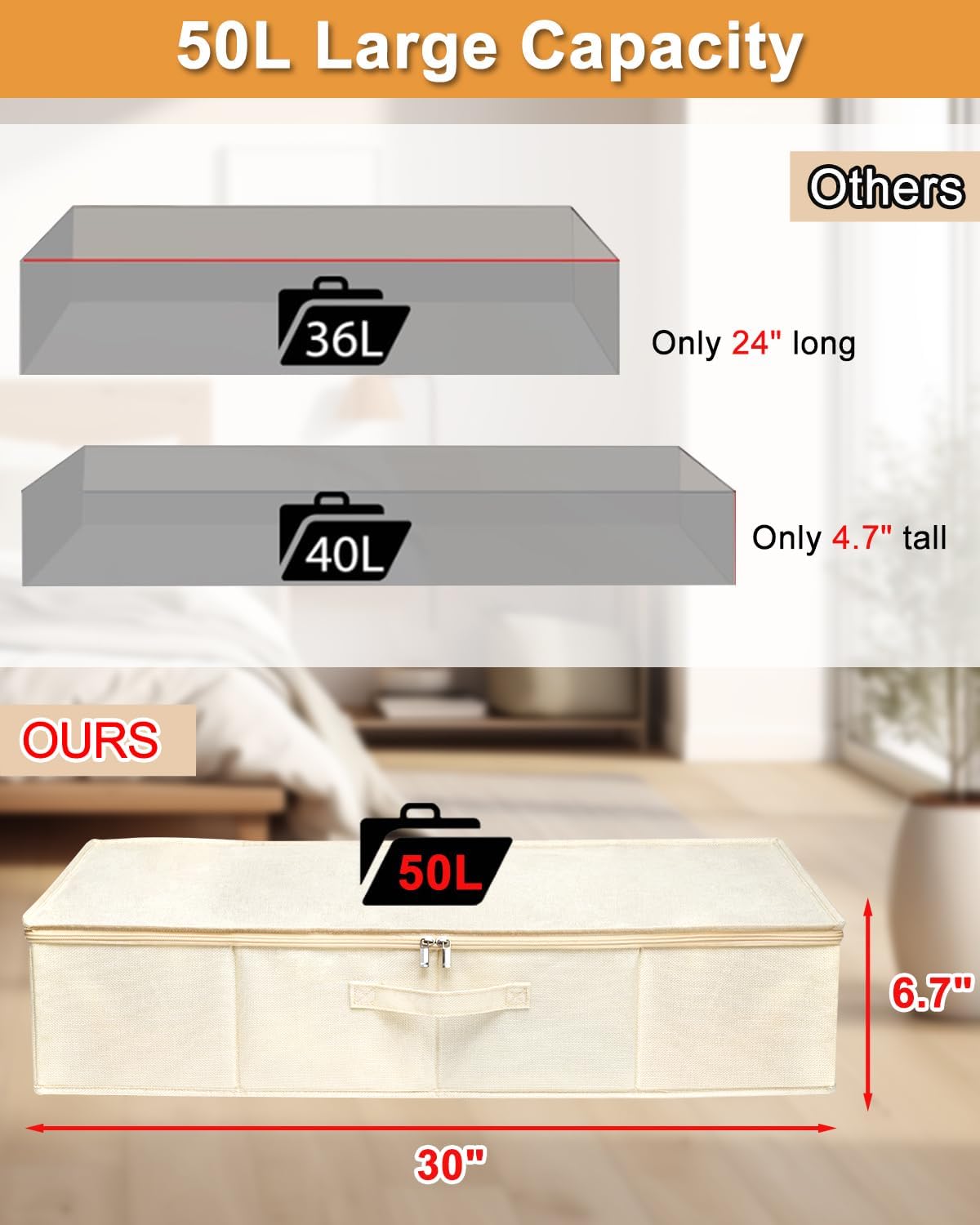 Under Bed Storage, 2 Pack Clothing Storage Bags W/Upgraded Handles, Large Capacity Underbed Shoe Container Organizer, Breathable Dorm Essentials Bins for Blanket, Pillows, Comforters & Quilts, Beige