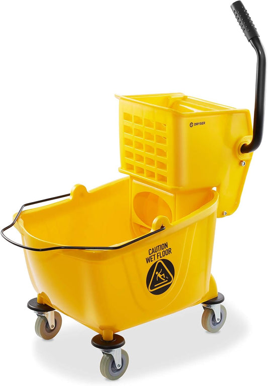 Dryser Commercial Mop Bucket with Side Press Wringer, 26 Quart, Yellow