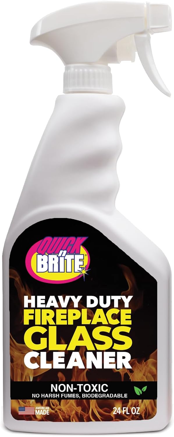 Quick N Brite Fireplace Glass Cleaner 24oz, Nonabrasive Cleaning Spray for Fireplace Glass, Oven Glass, Glass Cooktops, Ceramic-Glass, Microwave Glass