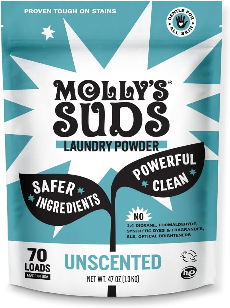 Molly's Suds Original Laundry Detergent Powder | Clean Laundry Detergent Powder for Sensitive Skin | Simple, Effective Ingredients, Stain Fighting | 70 Loads (Unscented)