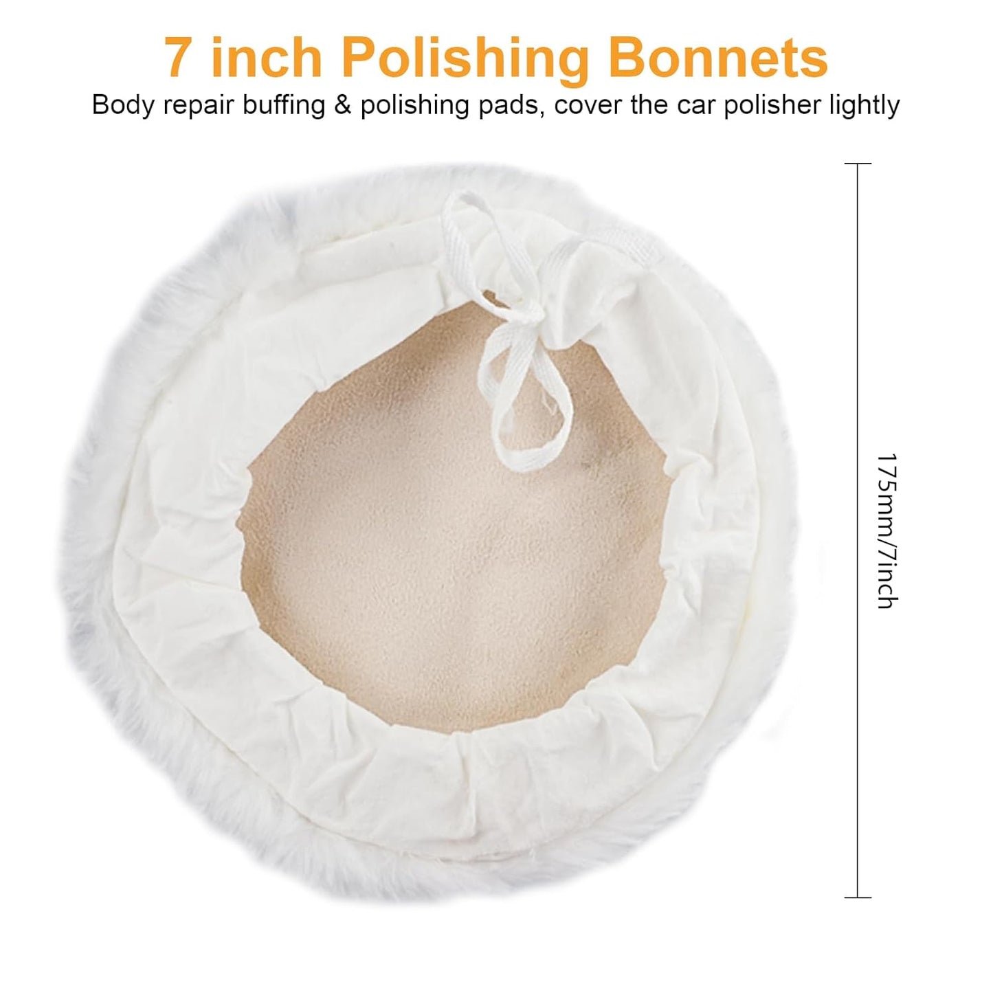 Linkstyle 6PCS 7 Inch Wool Buffing Pads Kit, Lambs Wool Polishing Bonnet Pads with Drawstring, Drill Buffer Polisher Attachment for Car Detailing, Furniture, Glass, Metal, DIY Polishing