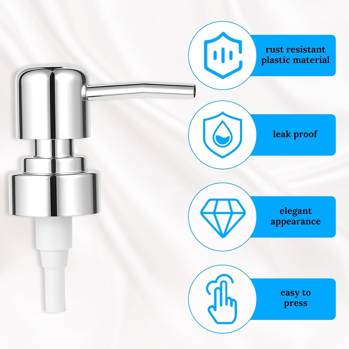 2 Pack Soap Dispenser Pump Replacement Top Dispenser Pumps Refill Dispensers Liquid Hand Soap Dispensers Soaps Pumps Replacement for Lotion Regular Glass Mouth Bottles, Silver