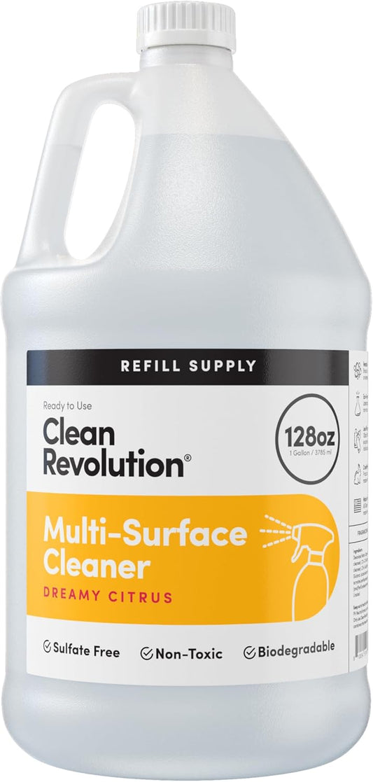 Clean Revolution Multi Surface Cleaner Refill Supply, Non-Toxic, Eco-Friendly & Plant-Based, Ready to Use, Dreamy Citrus, 128 Fl Oz (Pack of 4)