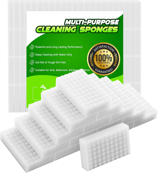 Sponge Eraser 50 Pack 2X Density and Long Lasting Melamine Sponges for Kitchen Bathroom Multi Surface Power Scrubber Foam Cleaning Pads - Bathtub, Floor, Baseboard, Bathroom, Wall Cleaner
